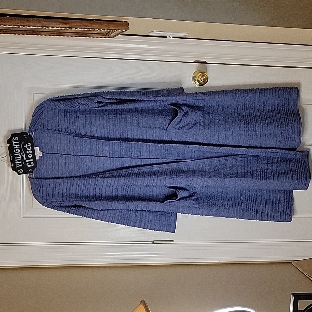 LuLaRoe Duster Cardigan Sarah M Blue Stripe Long Sleeve